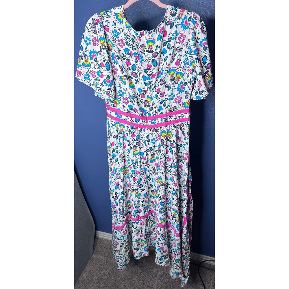 Boden Holly Hank Floral Surplice Midi Dress White Pink Blue Flutter Sleeve US 8R - Picture 5 of 8
